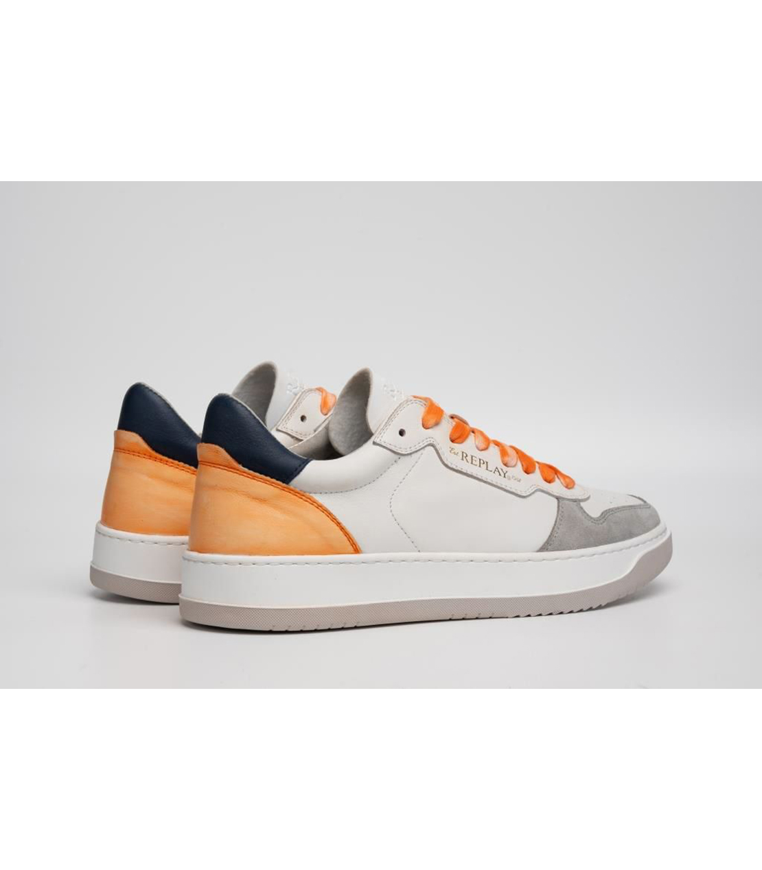 レザーコンビネーションスニーカー 詳細画像 ホワイトオレンジ 2